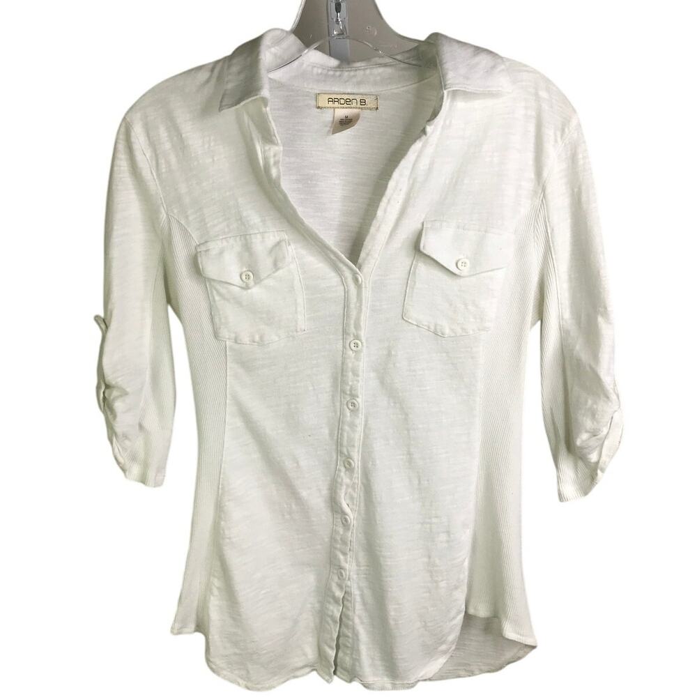 Arden B. Panel Shirt Womens Medium 3/4 Sleeves V-Neck Button Down Utility